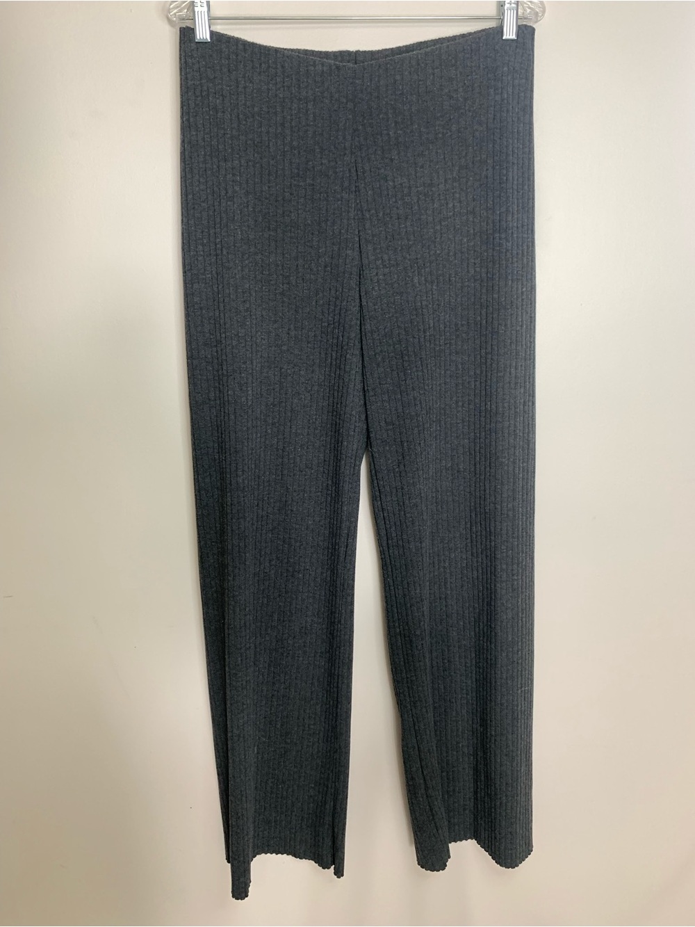Zara Grey Ribbed Wide Leg High Rise Pant Tall L
